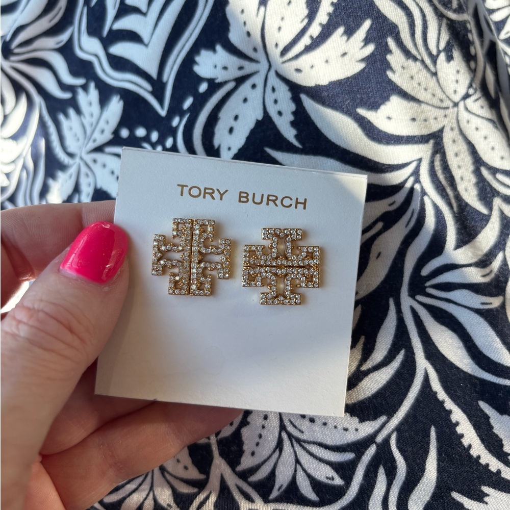 Tory Burch Gold and White Stud Earrings